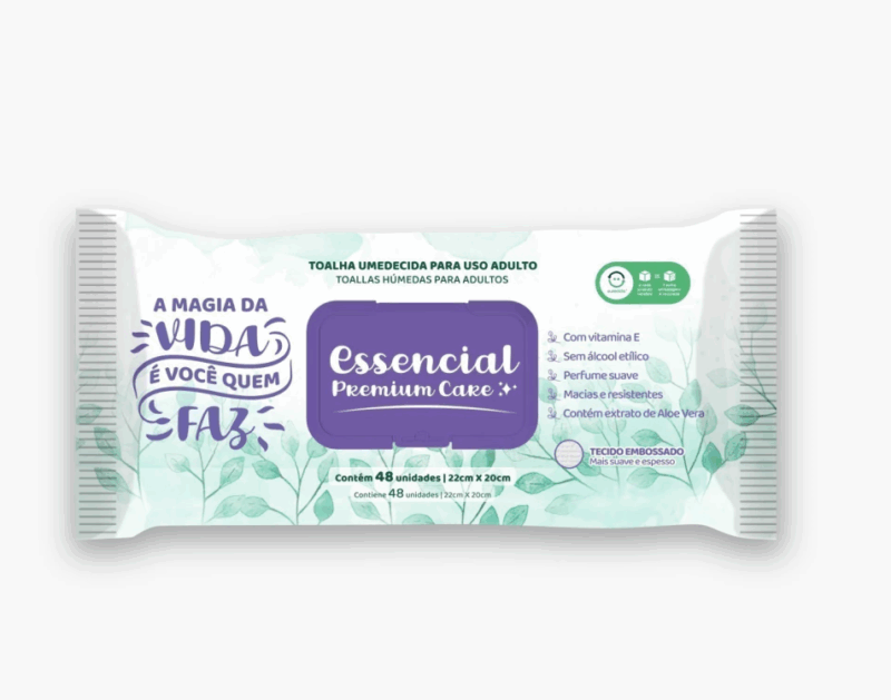 6ac25f255bc0f85fe67a86644c2af6f4 1 Toalha Umedecida Adulto 48 folhas 22 x 20cm - Essencial Care