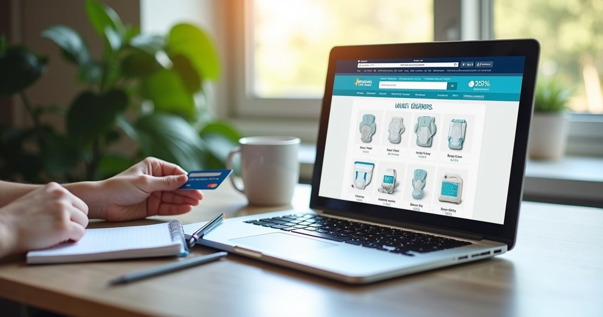 Fraldas Geriátricas: Guia Completo Para Escolher e Usar Corretamente 3 Pessoa fazendo compra online de fralda geriátrica no notebook.