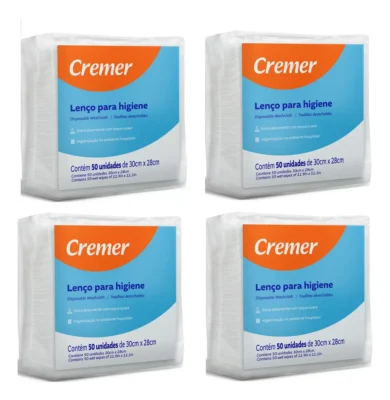Kit Lenço Banho Higiene 200 Unidades 30 x 28 cm - Cremer