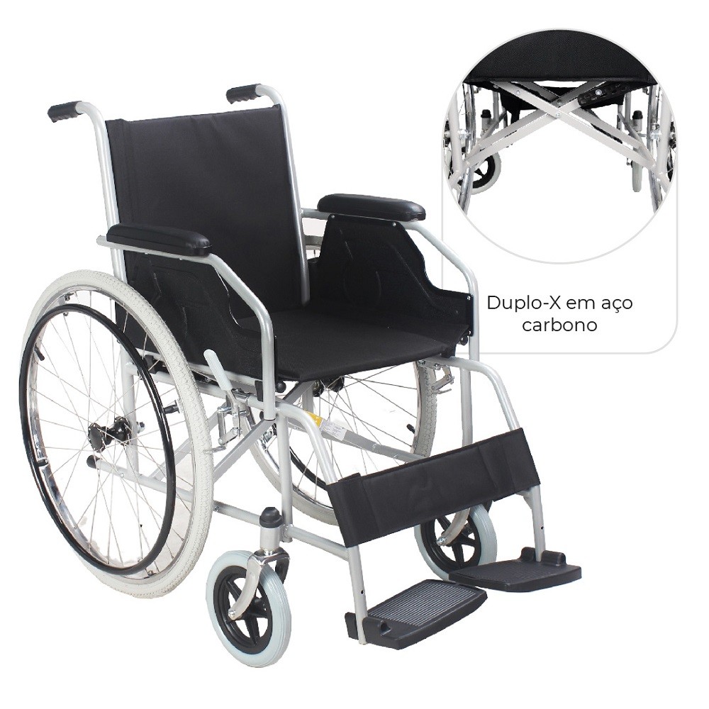 cadeira de rodas dobravel suporta 100kg d100 dellamed 10383 3 0486db15a5c8c4f3829a53bde54f336e 1 Cadeira de Rodas Dobrável D100 em Aço - Dellamed