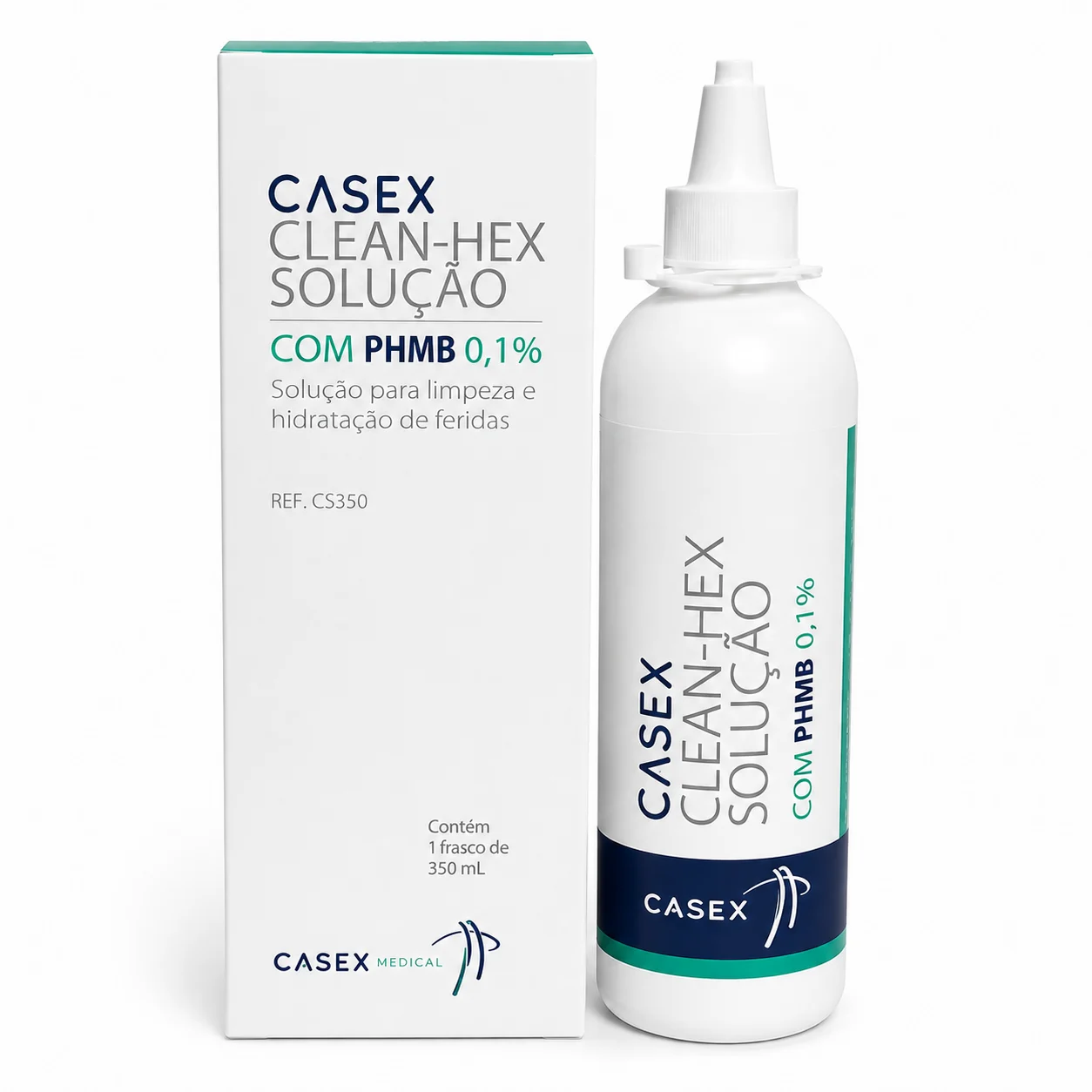 b8838a981f844a9d0bd6bea92d577844.webp Limpador de Feridas Aquoso 0,1% PHMB Hex 350ml - Casex - Imagem 1