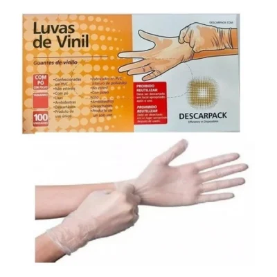 Luva de Vinil Descartável Transparente 100un - Descarpack