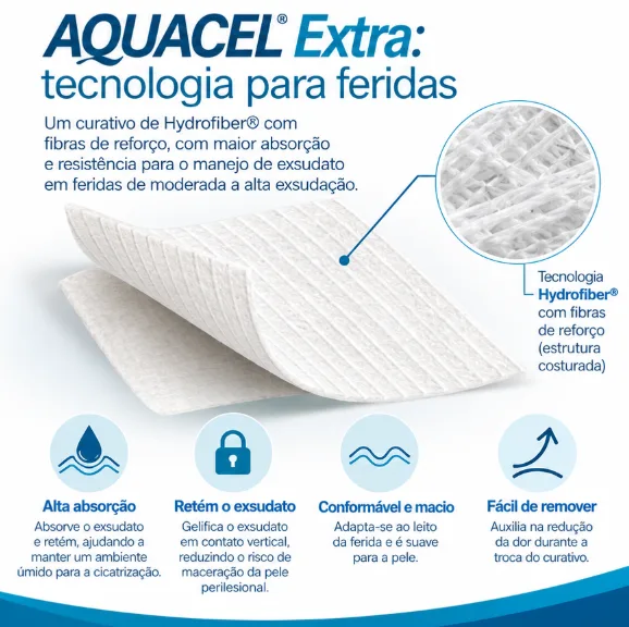 Curativo Aquacel Extra Hidrofibra Absorvente - Convatec 3 Curativo Aquacel Extra Hidrofibra Absorvente - Convatec – imagem 3 de 3