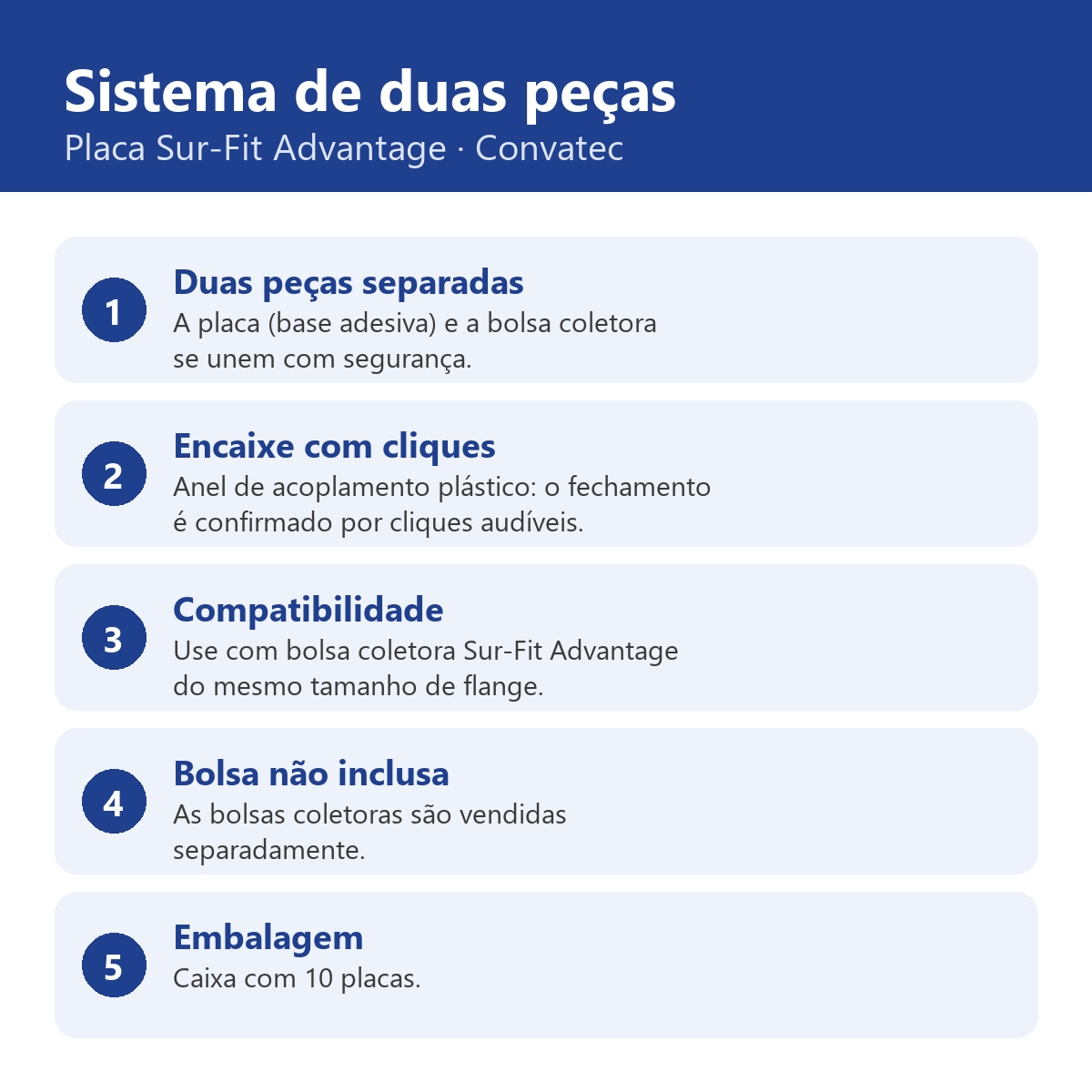 Placa de Colostomia e Ostomia Sur-Fit Advantage - Convatec 5 Placa de Colostomia e Ostomia Sur-Fit Advantage - Convatec – imagem 5 de 5