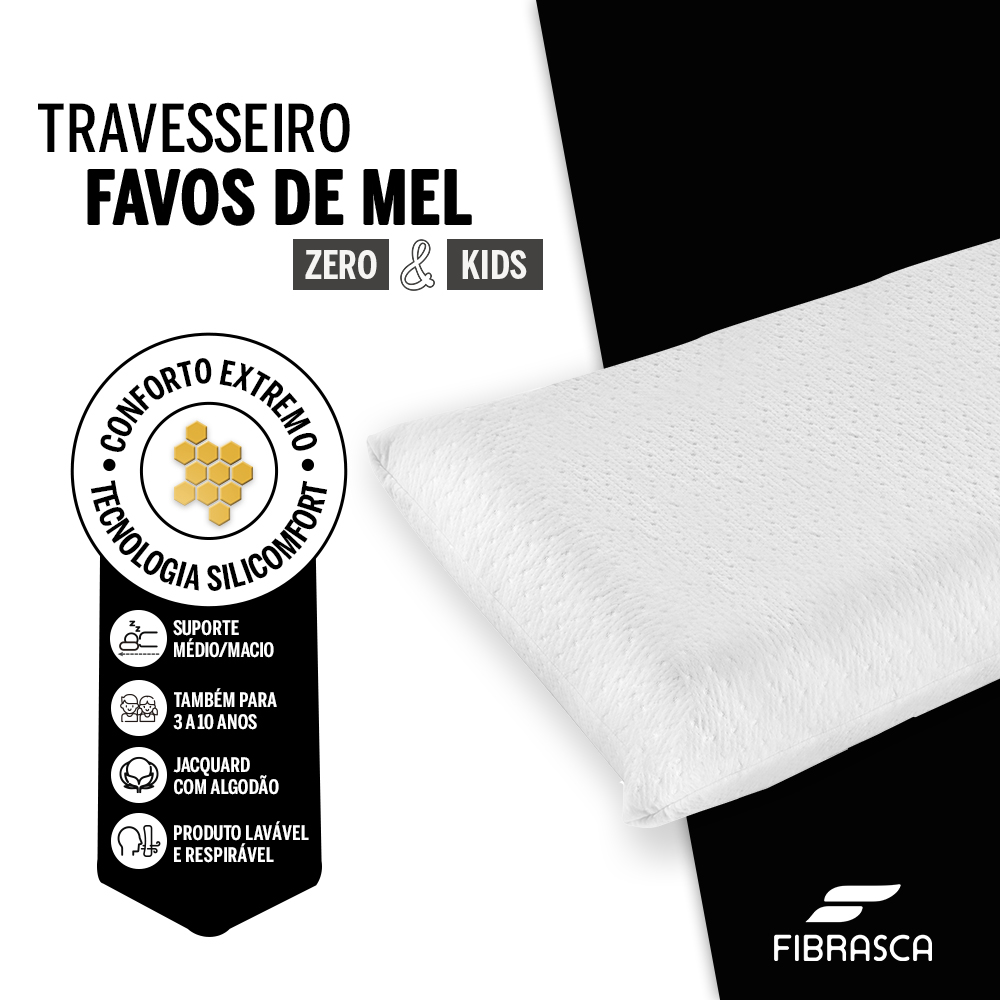Travesseiro Favos de Mel Zero e Kids 45x65x10 - Fibrasca 3 Travesseiro Favos de Mel Zero e Kids 45x65x10 - Fibrasca – imagem 3 de 5