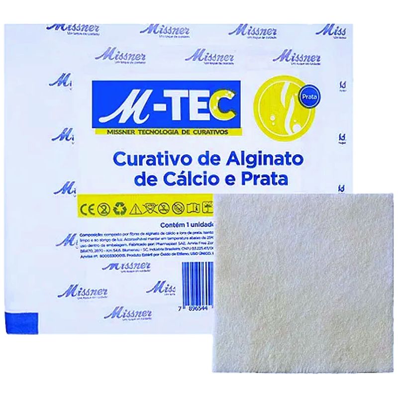 Curativo Alginato de Cálcio e Prata 10cm x 10cm - Missner 1 Curativo Alginato de Cálcio e Prata 10cm x 10cm - Missner