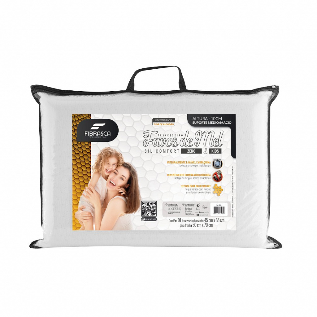 Travesseiro Favos de Mel Zero e Kids 45x65x10 - Fibrasca 1 Travesseiro Favos de Mel Zero e Kids 45x65x10 - Fibrasca