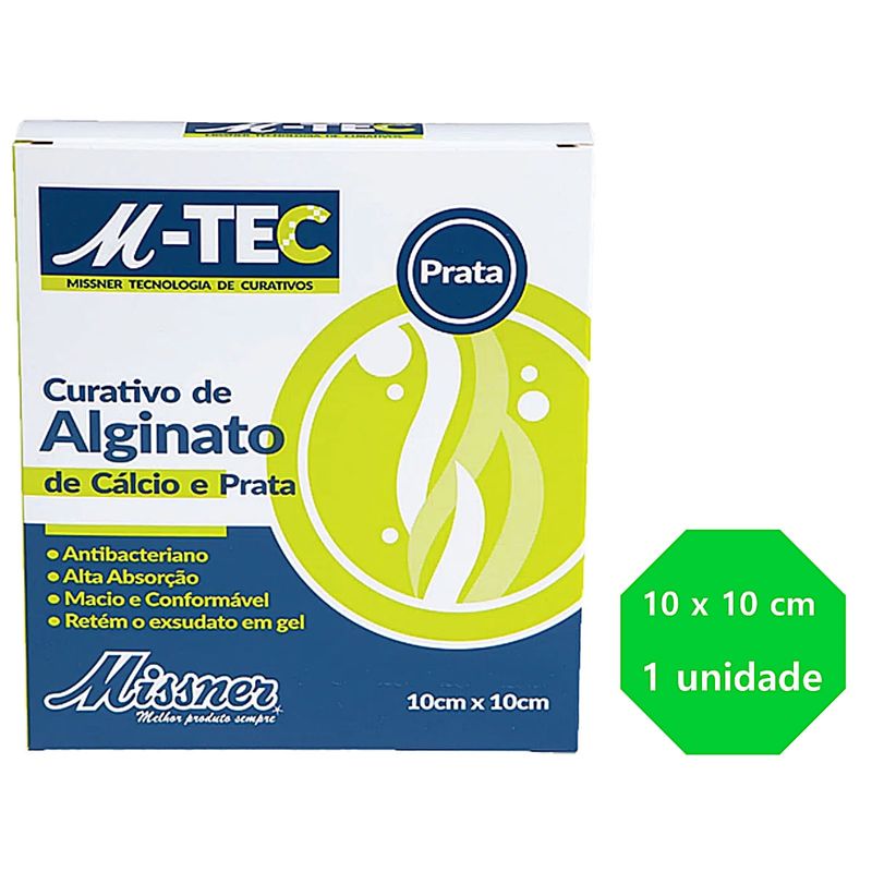 Curativo Alginato de Cálcio e Prata 10cm x 10cm - Missner 2 Curativo Alginato de Cálcio e Prata 10cm x 10cm - Missner – imagem 2 de 2