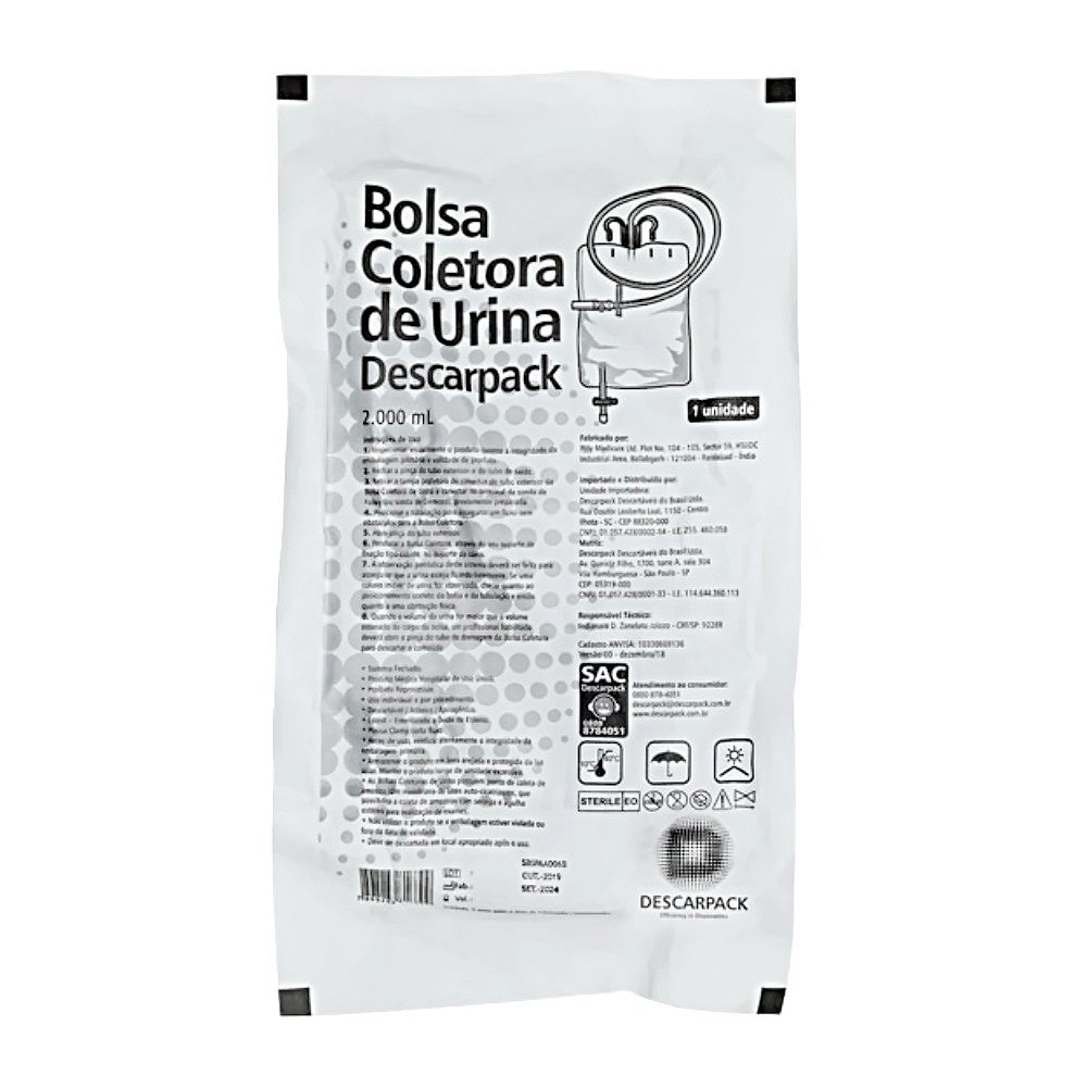 Bolsa Coletora de Urina 2L com Ponto de Coleta - Descarpack 2 Bolsa Coletora de Urina 2L com Ponto de Coleta - Descarpack – imagem 2 de 2